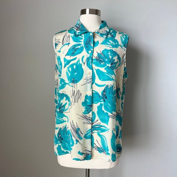Vintage Women 100% Silk Blouse Floral Artsy Nature-Inspired Size 16 - Picture 16 of 16